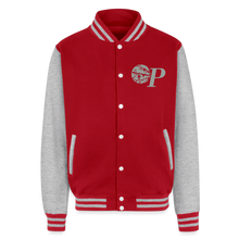 Load image into Gallery viewer, Just Hoods Heavyweight Letterman Jacket - red/heather grey