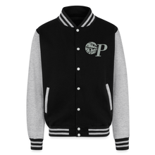 Load image into Gallery viewer, Just Hoods Heavyweight Letterman Jacket - black/heather grey
