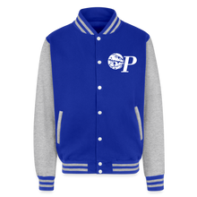 Load image into Gallery viewer, Just Hoods Heavyweight Letterman Jacket - royal/heather grey
